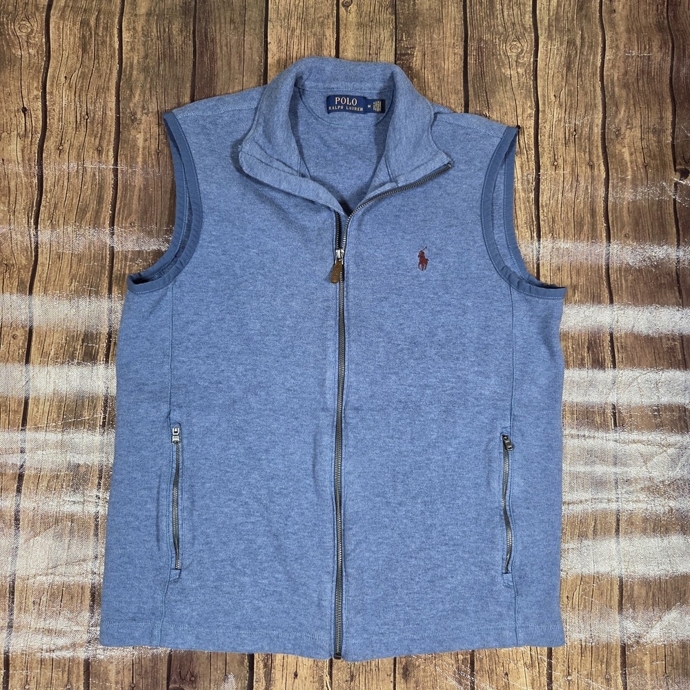Polo Ralph Lauren Full Zip Sweater Fleece Vest Mens M Blue Preppy Heritage